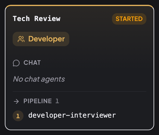 Потік ролі Tech Review: Розробник, без чат-агентів, пайплайн developer-interviewer.